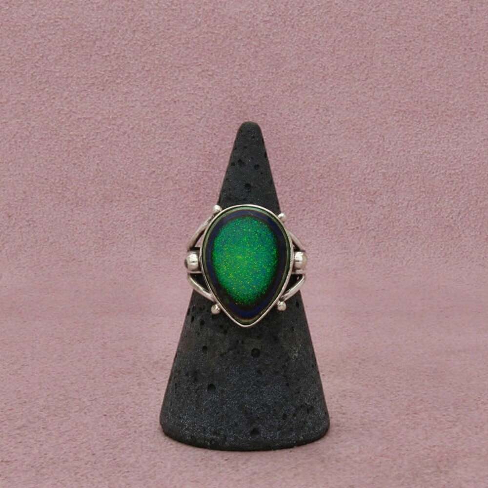 Sterling Silver Vintage Glitter Stone Pear-Shaped Bezel-Set Multi-Row Ring 6.25
